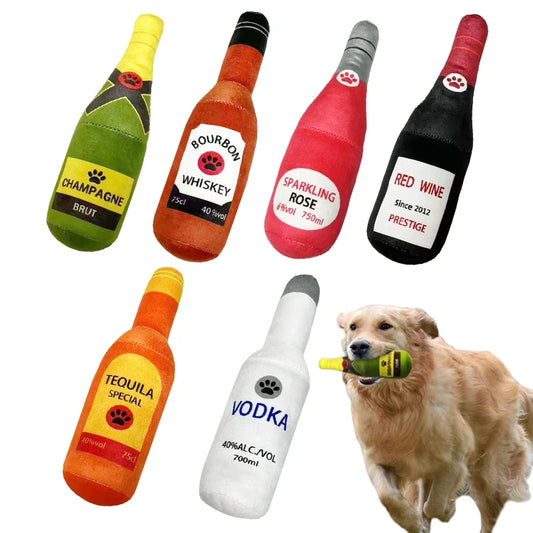 Plush Chew Toys for Dogs & Cats – Fun Alcohol Bottle Designs with Built-in Squeakers