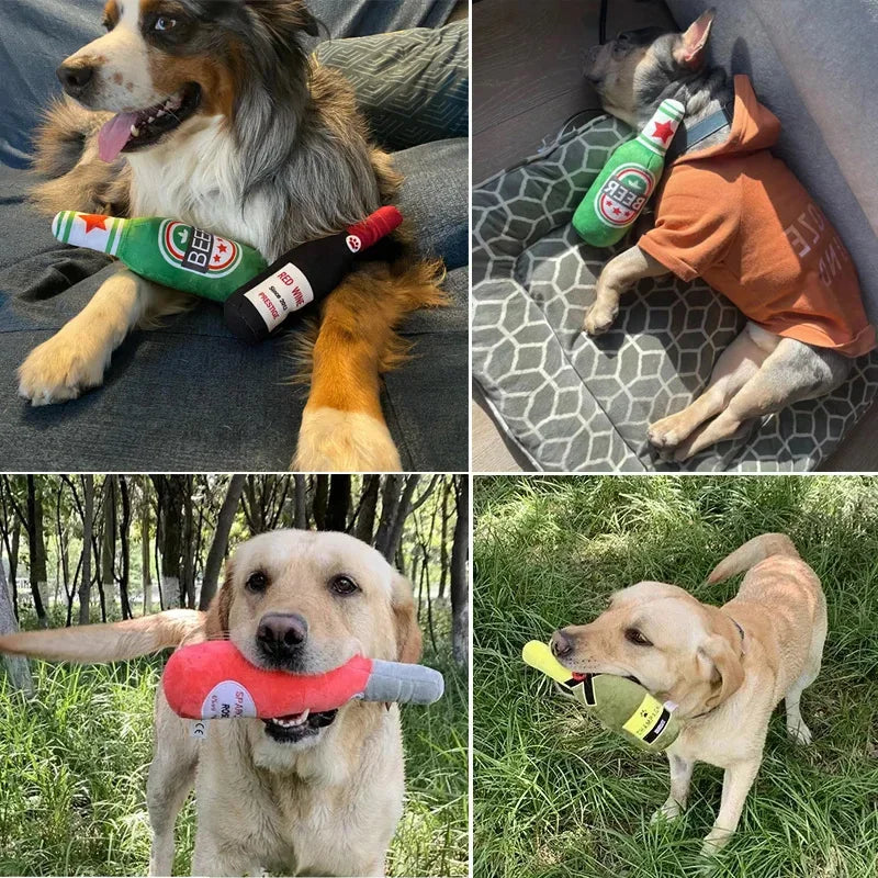 Plush Chew Toys for Dogs & Cats – Fun Alcohol Bottle Designs with Built-in Squeakers