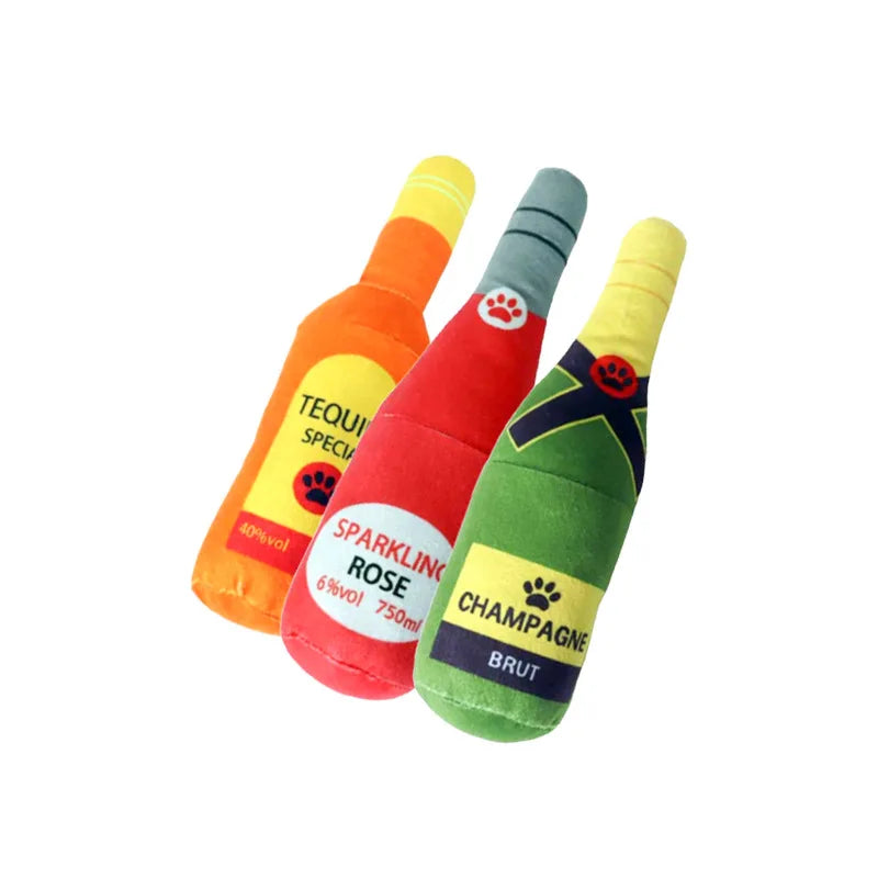 Plush Chew Toys for Dogs & Cats – Fun Alcohol Bottle Designs with Built-in Squeakers